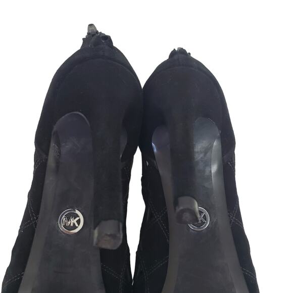 Michael Michael Kors | Ivy Laser Cut Peep Toe Stiletto Heel Suede Leather Bootie - Picture 12 of 15